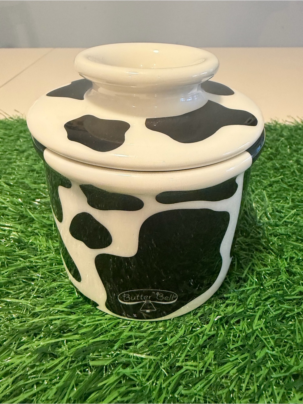 The Original Butter Bell Butter Crock L. Tremain Cow Print Black White